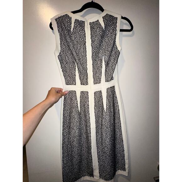 BCBGMAXAZRIA Women's Rumor White with Black Lace Blocked Sheath Dress Size 0 - Picture 4 of 4